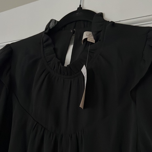 NWT Women’s Ann Taylor Loft Black Short Sleeve High Neck Work Blouse Shirt Sz XS - Picture 2 of 8